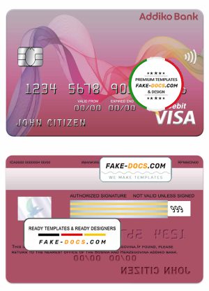 Bosnia and Herzegovina Addiko bank visa card template in PSD format, fully editable