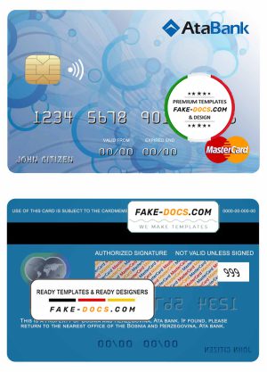 Bosnia and Herzegovina Ata bank mastercard template in PSD format, fully editable