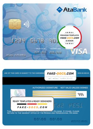 Bosnia and Herzegovina Ata bank visa card template in PSD format, fully editable