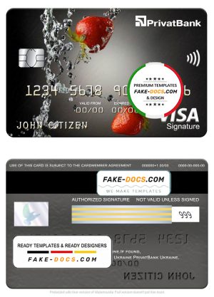 Ukraine PrivatBank visa signature card, fully editable template in PSD format