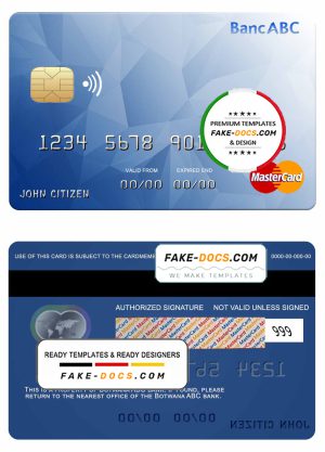 Bostwana ABC bank mastercard template in PSD format, fully editable