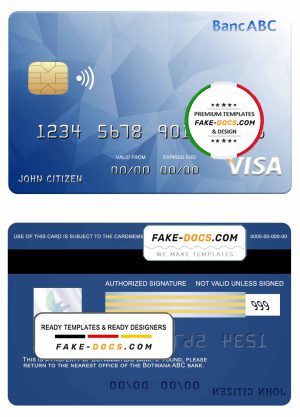 Bostwana ABC bank visa card template in PSD format, fully editable