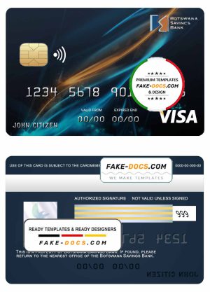 Botswana Savings bank visa card template in PSD format, fully editable