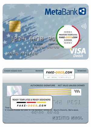USA South Dakota Metabank visa card template in PSD format, fully editable