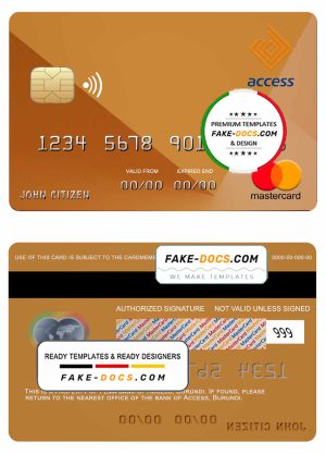 Burundi Access bank mastercard credit card template in PSD format, fully editable Burundi Access bank mastercard credit card template in PSD format, fully editable