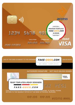 Burundi Access bank visa credit card template in PSD format, fully editable Burundi Access bank visa credit card template in PSD format, fully editable