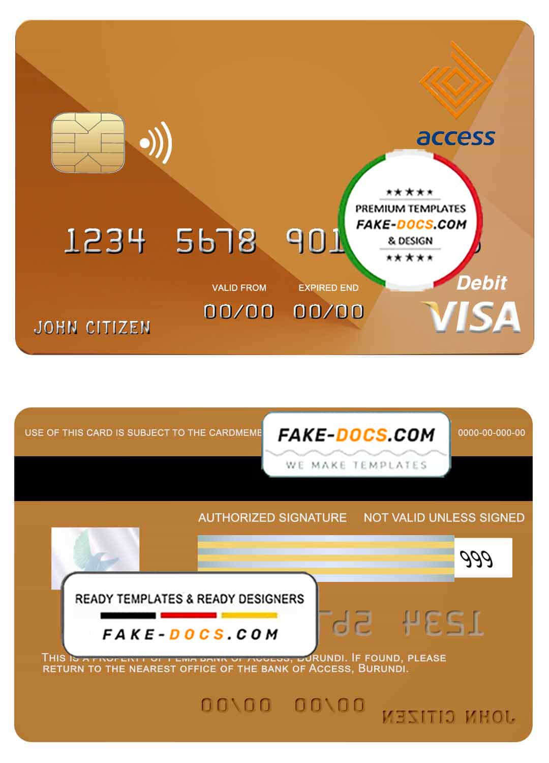 Burundi Access bank visa credit card template in PSD format, fully editable Burundi Access bank visa credit card template in PSD format, fully editable