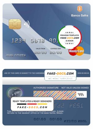 Brazil Safra bank mastercard credit card template in PSD format, fully editable