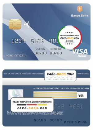 Brazil Safra bank visa credit card template in PSD format, fully editable
