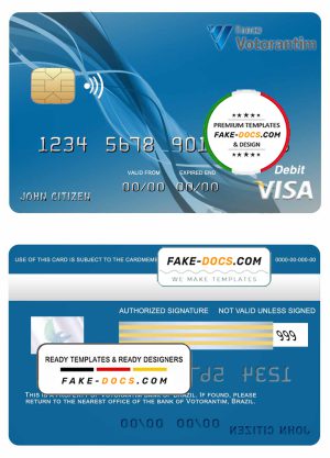 Brazil Votorantim bank visa credit card template in PSD format, fully editable