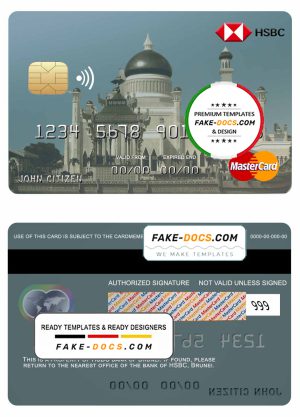 Brunei HSBC bank mastercard credit card template in PSD format, fully editable