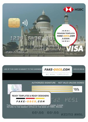 Brunei HSBC bank visa credit card template in PSD format, fully editable