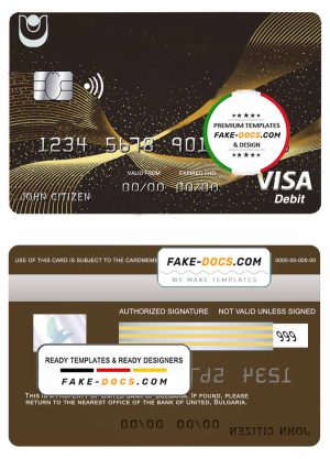 Bulgaria United Bank visa credit card template in PSD format, fully editable