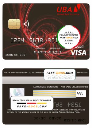 Burkina Faso United bank for Africa visa credit card template in PSD format, fully editable Burkina Faso United bank for Africa visa credit card template in PSD format, fully editable