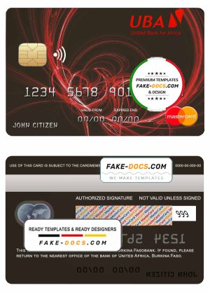 Burkina Faso United bank for Africa mastercard credit card template in PSD format Burkina Faso United bank for Africa mastercard credit card template in PSD format