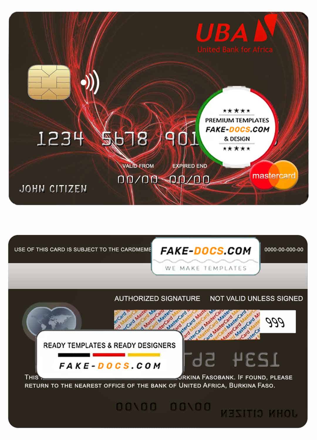 Burkina Faso United bank for Africa mastercard credit card template in PSD format Burkina Faso United bank for Africa mastercard credit card template in PSD format