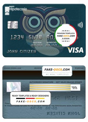 Argentina Hipotecario bank visa card template in PSD format
