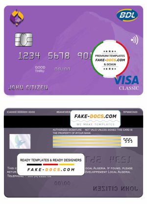 Algeria Banque de developement visa card template in PSD format, fully editable