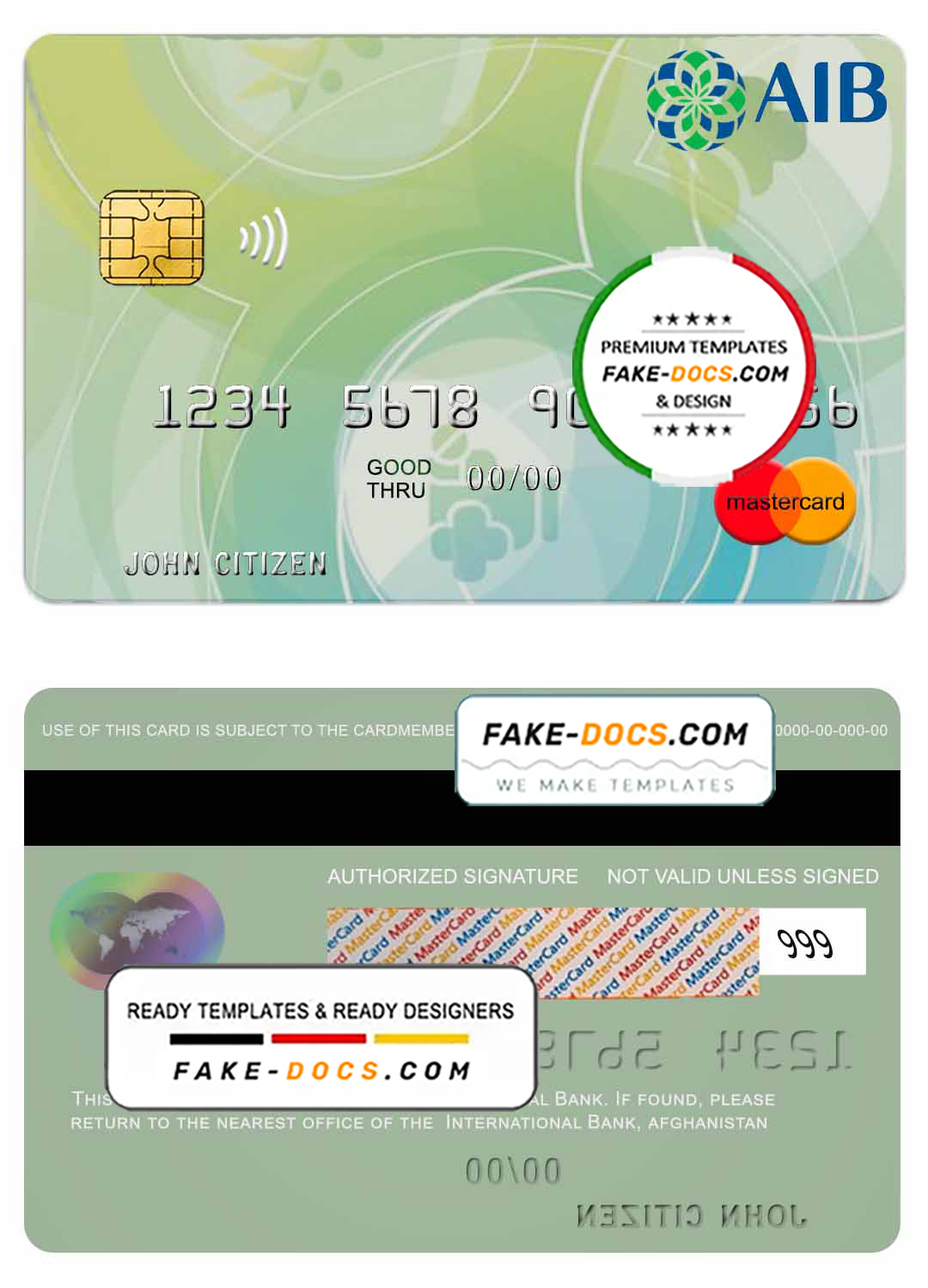 Afghanistan International Bank mastercard template in PSD format, fully editable