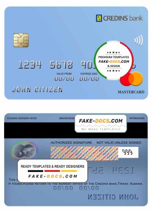 Albania Credins bank mastercard template in PSD format, fully editable