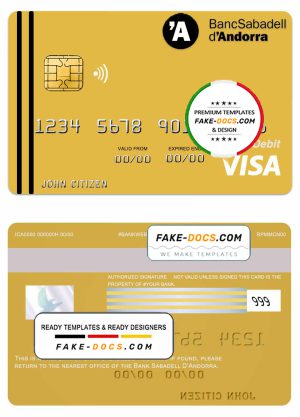 Andorra Bank Sabadell visa card debit card template in PSD format, fully editable