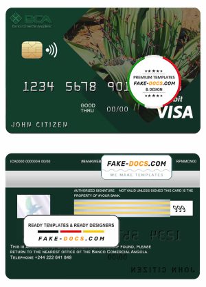 Angola Comercial Bank visa card debit card template in PSD format, fully editable