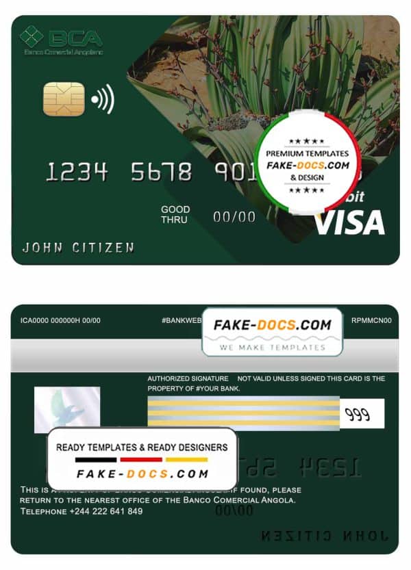 Angola Comercial Bank visa card debit card template in PSD format, fully editable