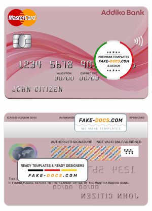 Austria Addiko bank mastercard template in PSD format, fully editable