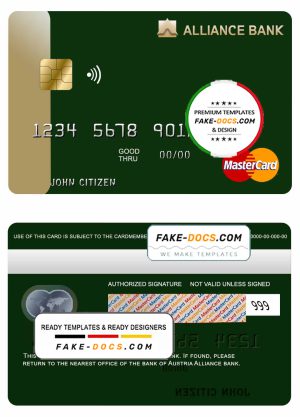 Austria Alliance bank mastercard template in PSD format, fully editable