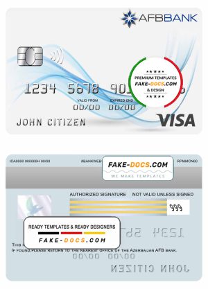 Azerbaijan AFB bank visa card template in PSD format, fully editable