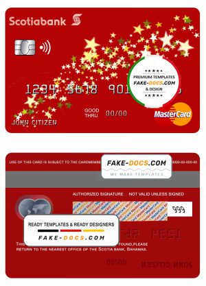 Bahamas Scotia bank mastercard template in PSD format, fully editable