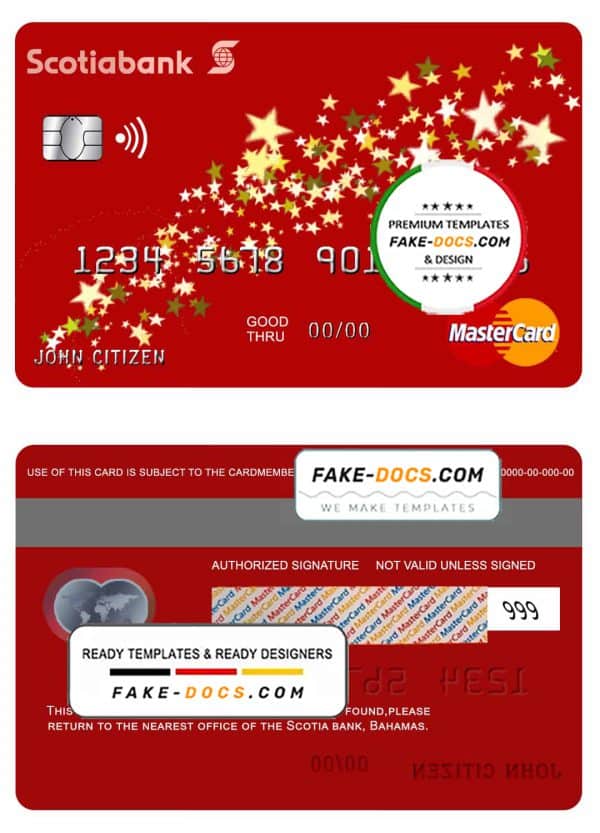 Bahamas Scotia bank mastercard template in PSD format, fully editable