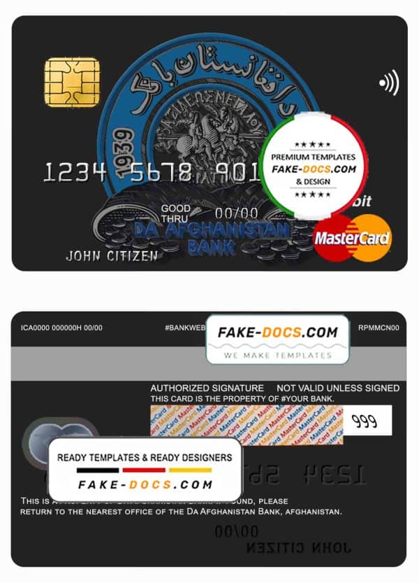 Afghanistan Da bank mastercard template in PSD format, fully editable