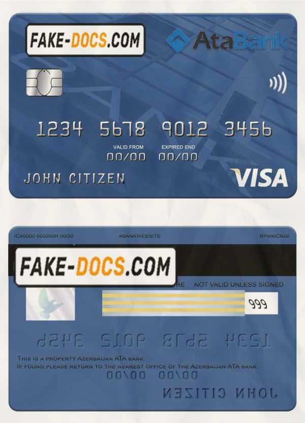 Azerbaijan ATA bank visa credit card template in PSD format