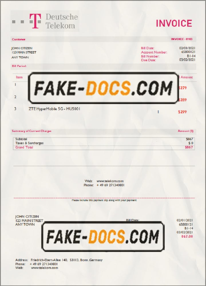 USA Deutsche Telecom invoice template in Word and PDF format, fully editable USA Deutsche Telecom invoice template in Word and PDF format, fully editable