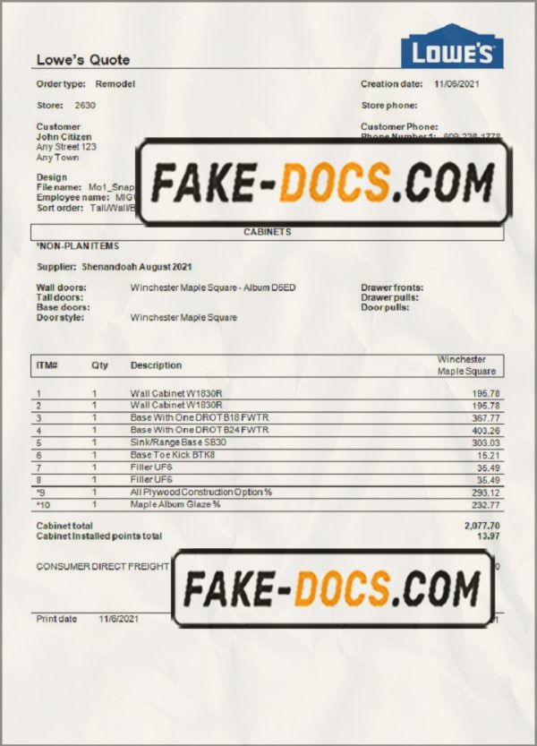USA Lowe’s invoice template in Word and PDF format, fully editable scan