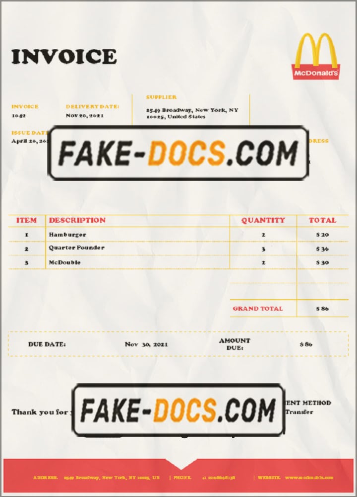 USA Mcdonald’s invoice template in Word and PDF format, fully editable USA Mcdonald’s invoice template in Word and PDF format, fully editable