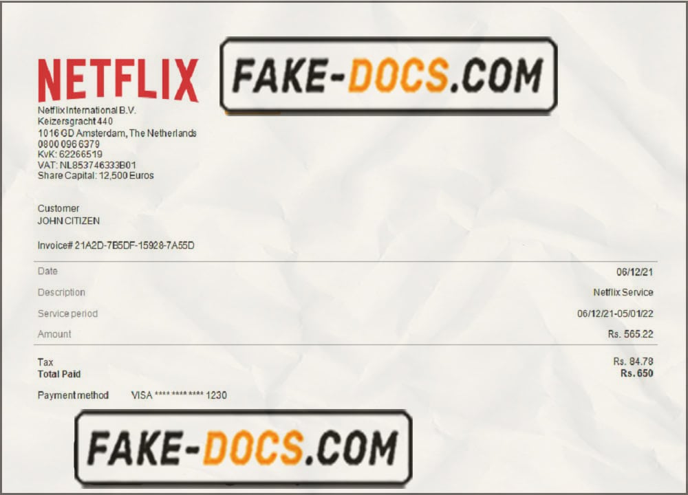 USA Netflix invoice template in Word and PDF format, fully editable USA Netflix invoice template in Word and PDF format, fully editable