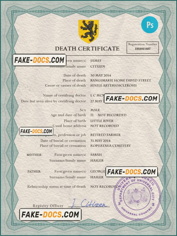 apex vital record death certificate universal PSD template scan