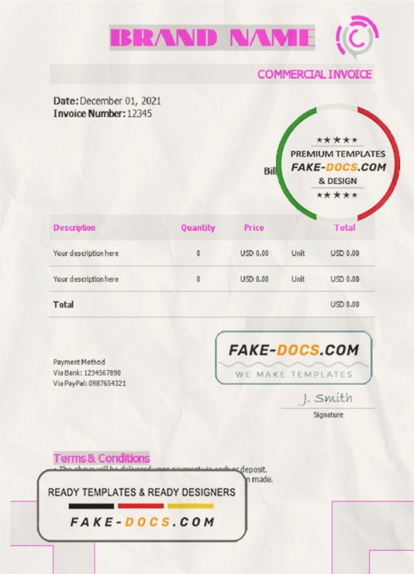 art axis universal multipurpose invoice template in Word and PDF format, fully editable scan