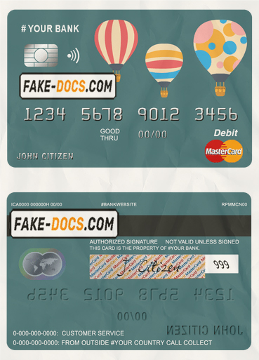 baloon bio universal multipurpose bank mastercard debit credit card template in PSD format, fully editable scan