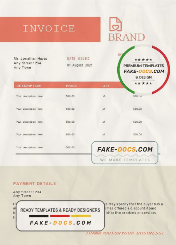 basic bright universal multipurpose invoice template in Word and PDF format, fully editable scan