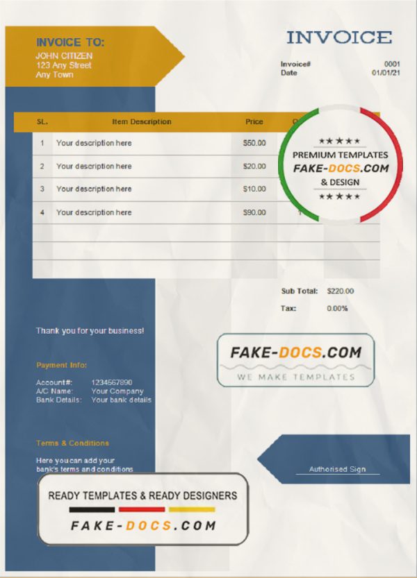 culture construct universal multipurpose invoice template in Word and PDF format, fully editable scan