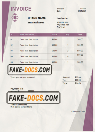 dream authority universal multipurpose tax invoice template in Word and PDF format, fully editable scan