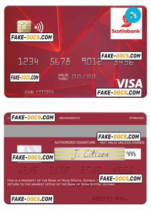 Guyana Bank of Nova Scotia visa card fully editable template in PSD format