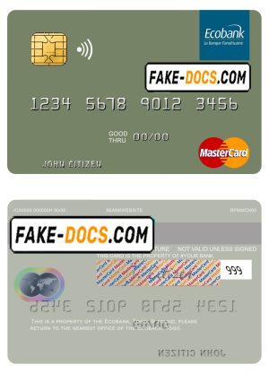Togo Ecobank mastercard template in PSD format