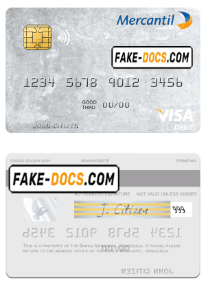 Venezuela Banco Mercantil visa debit card template in PSD format