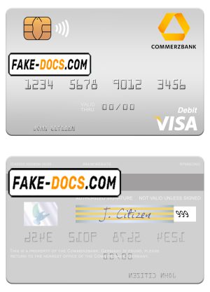 Germany Commerz Bank visa debit card template in PSD format
