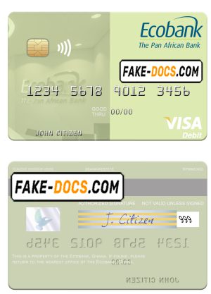 Ghana Ecobank Ghana visa debit card template in PSD format