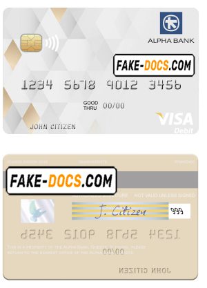 Greece Alpha Bank visa debit card template in PSD format